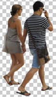 casual, caucasian, couple, cutout, cutout couples, cutout people, day, diffuse, diffused light, eye level view, side, summer, walking