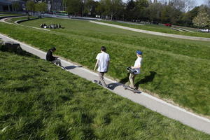 afternoon, boy, day, Edinburgh, elevated, grass, group, natural light, park, people, Scotland, spring, The United Kingdom