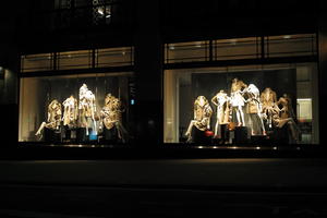 artificial lighting, England, eye level view, London, mannequin, night, outdoor lighting, retail, shop, The United Kingdom