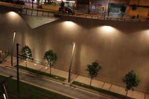 artificial lighting, Bilbao, elevated, night, Pais Vasco, road, Spain, tree, wall