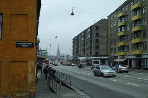 building, car, Copenhagen , day, Denmark, eye level view, facade, Kobenhavn, overcast, residential, street