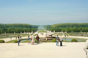 architecture, day, eye level view, fountain, France, group, Ile-De-France, landmarks, Palace of Versailles, Paris, park, path, people, plaza, spring, summer, summer, sunny