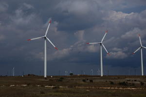 Bulgaria, day, eye level view, field, overcast, Varna, wind turbine