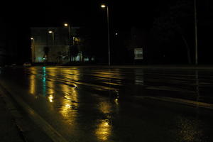 artificial lighting, building, city, Croatia, eye level view, night, spring, street, street light, urban, wet, Zadar, Zadarska