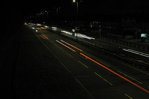 artificial lighting, car lights, city lights, elevated, England, evening, London, night, outdoor lighting, road, The United Kingdom, urban, winter