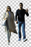 casual, caucasian, couple, cutout, cutout couples, cutout people, day, eye level view, front, sunny, walking, winter