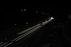 artificial lighting, car lights, city lights, elevated, England, evening, London, night, outdoor lighting, road, The United Kingdom, urban, winter