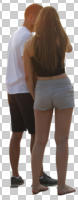 back, casual, caucasian, couple, cutout, cutout couples, cutout people, day, eye level view, standing, summer, sunny