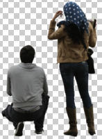 back, casual, couple, cutout, cutout couples, cutout people, day, diffuse, diffused light, eye level view, spring, standing