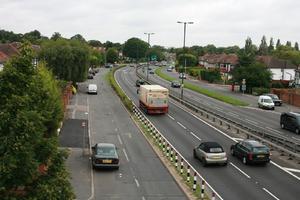 car, day, elevated, England, guardrail, London, natural light, road, The United Kingdom, truck, vegetation