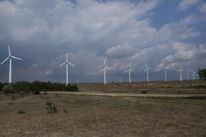 Bulgaria, day, eye level view, field, overcast, road, Varna, vegetation, wind turbine