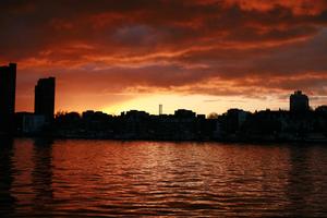 architecture, dusk, England, eye level view, London, overcast, river, silhouette, sky, sunset, The United Kingdom