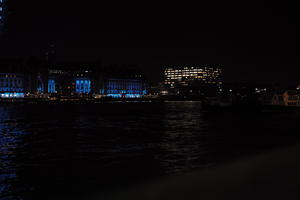 artificial lighting, city, city, city lights, cityscape, England, eye level view, London, night, river, riverbank, spring, The United Kingdom, urban