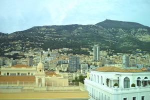 afternoon, building, cityscape, cloudy, day, elevated, facade, looking down, Monaco, Monte Carlo, Monte-Carlo, overcast, roofscape, sun glare, top-down perspective, winter