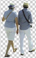 back, casual, caucasian, couple, cutout, cutout couples, cutout people, day, eye level view, summer, sunny, walking