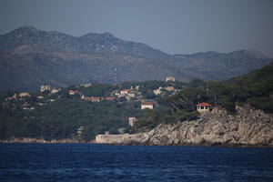 building, coastline, Croatia, day, eye level view, mountain, seascape, summer, tree, vegetation