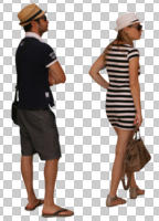 back, casual, caucasian, couple, cutout, cutout couples, cutout people, day, diffuse, diffused light, eye level view, standing, summer