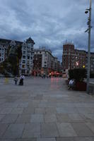 artificial lighting, Bilbao, building, evening, eye level view, Pais Vasco, pavement, Spain, square