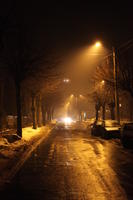 artificial lighting, eye level view, night, Poland, road, snow, Wielkopolskie, winter