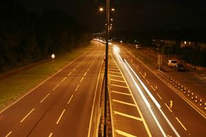 artificial lighting, effect, elevated, England, evening, grass, London, road, The United Kingdom