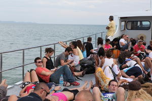 boat, casual, day, diffuse, diffused light, eye level view, group, people, sitting, summer, Thailand