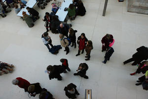 above, British Museum, crowd, day, England, indoor lighting, interior, London, museum, natural light, people, standing, The United Kingdom, winter