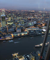 aerial view, artificial lighting, city, city lights, diffuse, diffused light, England, evening, London, river, The United Kingdom, urban, winter