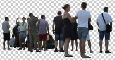 casual, caucasian, cutout, cutout groups, cutout people, day, diffuse, diffused light, eye level view, group, standing, summer