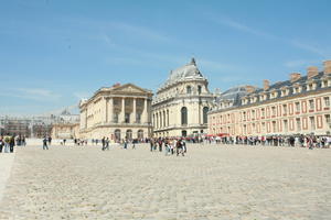 architecture, building, day, eye level view, France, group, Ile-De-France, landmarks, Palace of Versailles, Paris, pavement, people, plaza, spring, summer, summer, sunny