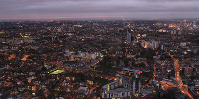 aerial view, artificial lighting, city, city lights, diffuse, diffused light, England, evening, London, The United Kingdom, urban, winter