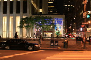 artificial lighting, car, eye level view, Manhattan, New York, night, street, The United States, urban