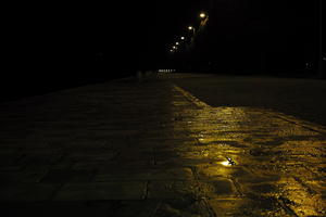 artificial lighting, Croatia, eye level view, night, pavement, pavement, paving, promenade, spring, waterfront, wet, Zadar, Zadarska