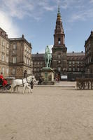 bell-tower, building, Copenhagen , day, Denmark, eye level view, horse, Kobenhavn, square, sunny, winter