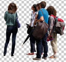 back, casual, caucasian, cutout, cutout groups, cutout people, day, eye level view, group, people, standing, summer, sunny