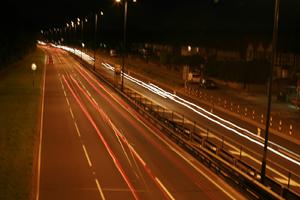 artificial lighting, effect, elevated, England, evening, grass, London, road, The United Kingdom