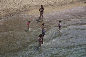 Aquitaine, beach, Biarritz, day, elevated, France, people, spring, sunbathing, sunlight, sunny, sunshine