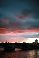 architecture, dusk, England, eye level view, London, overcast, river, silhouette, sky, sunset, The United Kingdom