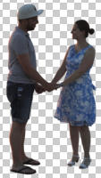 casual, caucasian, couple, cutout, cutout couples, cutout people, day, diffuse, diffused light, eye level view, side, standing, summer