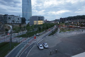 artificial lighting, Bilbao, car, cityscape, elevated, evening, Pais Vasco, road, Spain, vegetation