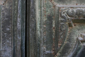 bronze, door, metal, orthogonal, patina, texture