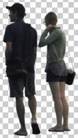 back, casual, caucasian, couple, cutout, cutout couples, cutout people, day, diffuse, diffused light, eye level view, standing, summer