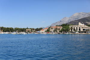 boat, Croatia, day, eye level view, Makarska, marina, seascape, Splitsko-Dalmatinska, summer, town, tree, vegetation