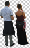 back, casual, caucasian, couple, cutout, cutout couples, cutout people, day, eye level view, standing, summer, sunny