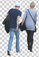 back, casual, caucasian, couple, cutout, cutout couples, cutout people, day, eye level view, natural light, summer, walking