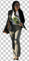 asian, casual, cutout, cutout people, cutout women, day, eye level view, front, sunny, walking, woman