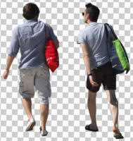 back, caucasian, couple, cutout, cutout couples, cutout people, day, eye level view, people, summer, sunny, walking