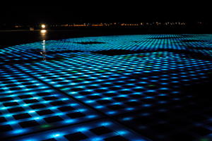 artificial lighting, Croatia, eye level view, floor, LED, night, plaza, spring, urban, wet, Zadar, Zadarska