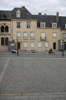 Amiens, building, day, eye level view, facade, France, house, overcast, pavement, people, Picardie, sitting, steps