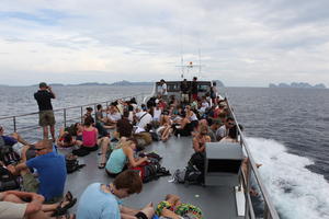 boat, casual, day, diffuse, diffused light, eye level view, group, people, sitting, summer, Thailand