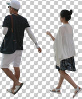 ambient light, casual, caucasian, couple, cutout, cutout couples, cutout people, day, eye level view, side, summer, walking